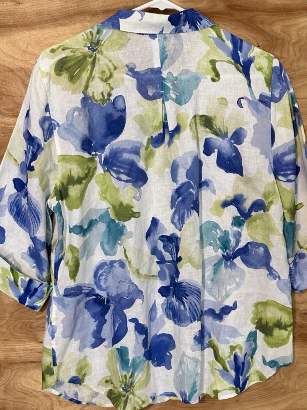 NWT Chicos SZ 12 Button Up Shirt No Iron 100% Linen 3/4 Sleeve Beach Floral $109 - Picture 2 of 7